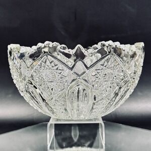 Vintage Mckee Glass Co Clear Pressed Glass Serving Bowl Sawtooth Rim Heavy